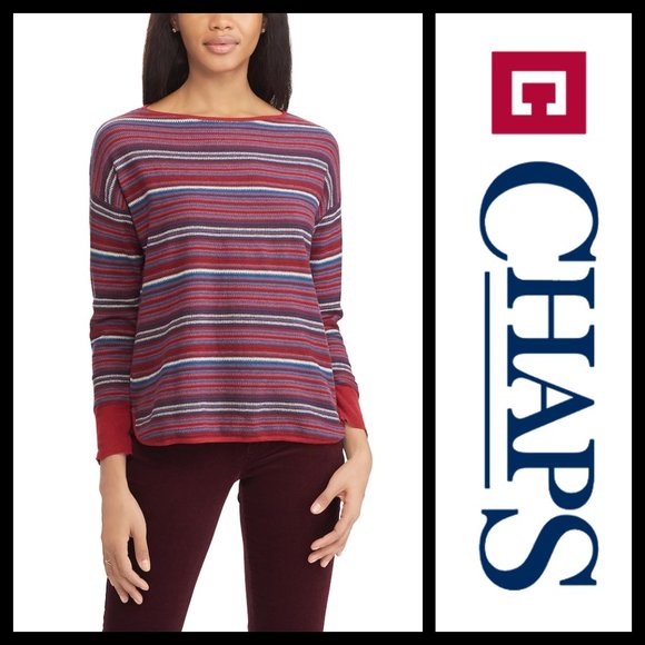 Chaps Sweaters - 🔴5/$15 Chaps Red Striped Boatneck Sweater NWT 2X